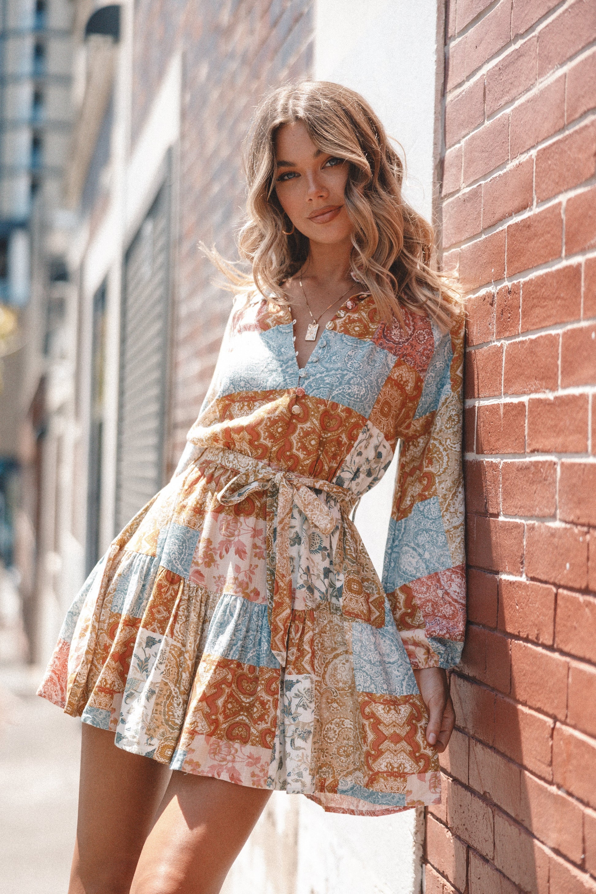 Linen-Blend Button-Front A-Line Mini Dress